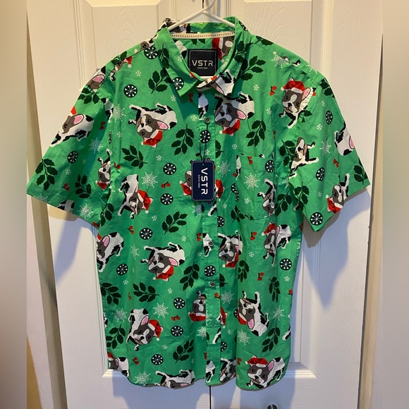 New Men’s XL VSTR frenchie Christmas Button Down - Picture 1 of 3